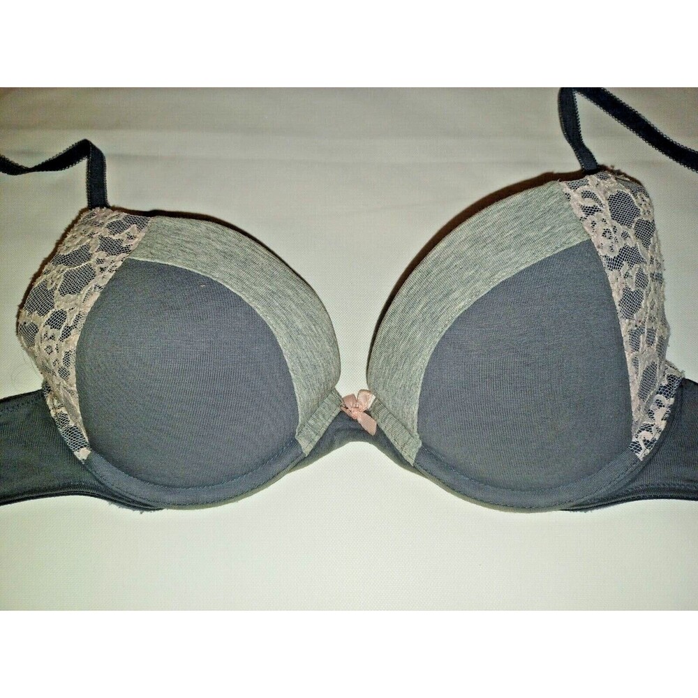Victoria Secret 34B BRA Push up Plunge Cotton Lingerie Lace Gray women's New